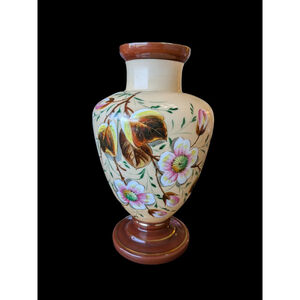 Antique Hand Painted, Cream Opaline Vase, Moriage details /Flowers 11" Tall